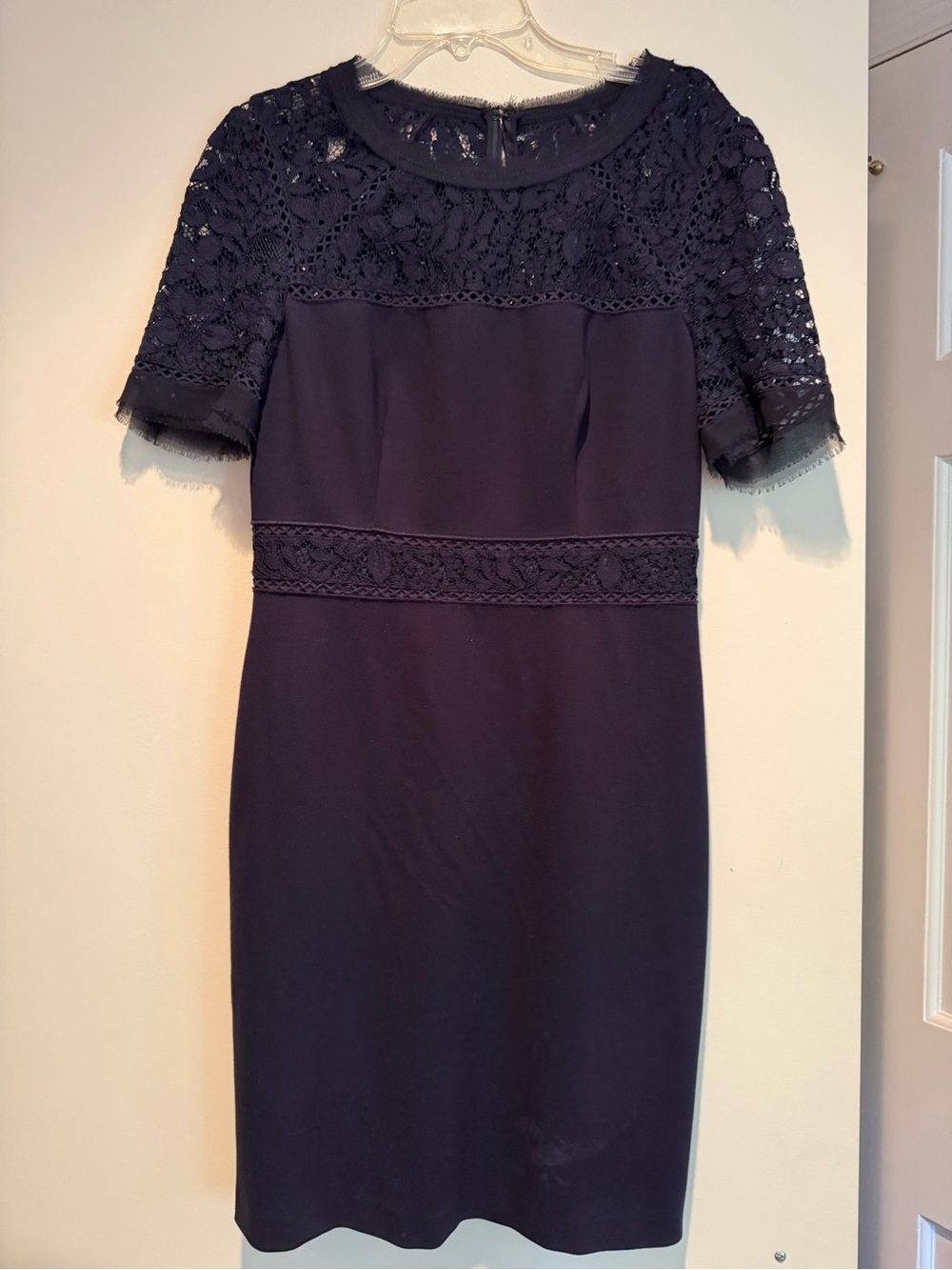 Rebecca Taylor Navy Lace-Detail Midi Dress